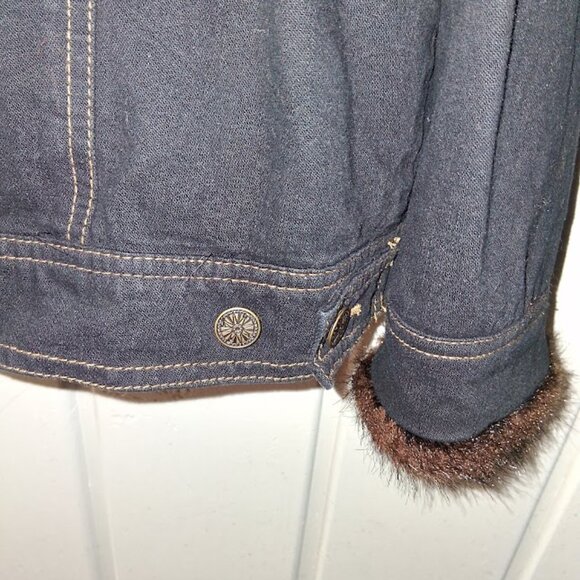 Dennis Basso Dark Blue Denim Jean Jacket w/ Removable Faux Fur Vest NWOT Sz L - Picture 5 of 15
